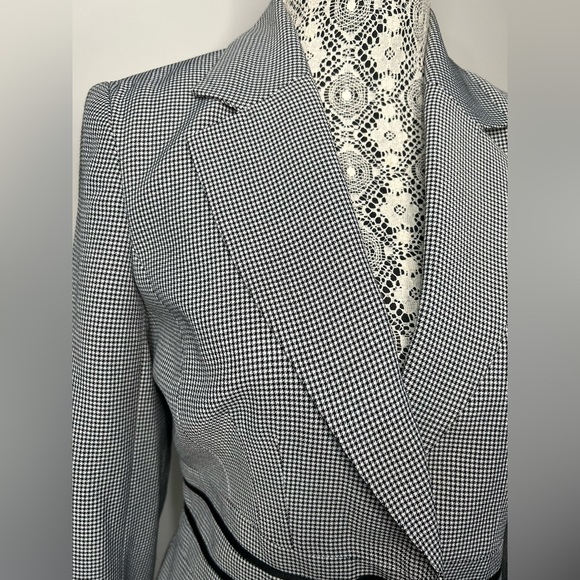Houndstooth plaid black and white two button front lined suit jacket blazer - Picture 2 of 16